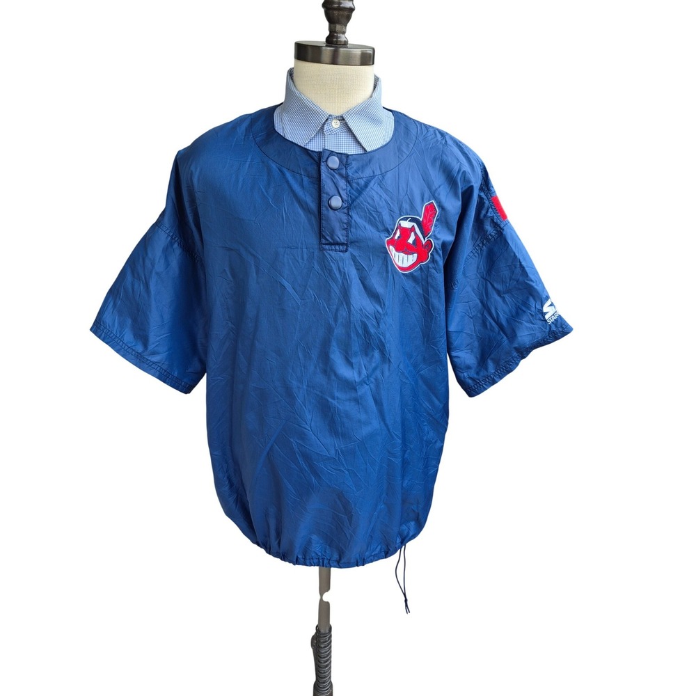Starter Cleveland Indians Windbreaker Pullover Blue Chief Wahoo Mens XXL VTG 90s